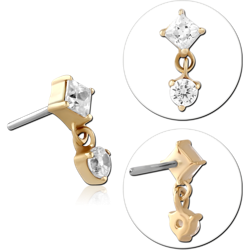 14 KARAT GOLD YELLOW JEWELED ATTACHMENT TITANIUM THREADLESS PIN