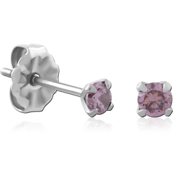 TITANIUM ALLOY ROUND PRONG SET JEWELED EAR STUDS PAIR