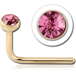 14 Karat Gold Yellow 90 Degree Bezel Set CZ Nose Stud