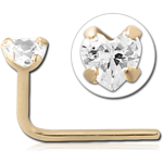 14 Karat Gold Yellow 90 Degree Prong Set CZ Heart Nose Stud