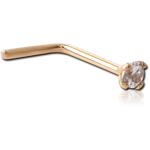 18 Karat Gold Yellow 2mm Prong Set Jeweled 90 Degree Nose Stud