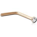 18 Karat Gold Yellow 90 Degree Nose Stud with 1.6mm Bezel Set Diamond