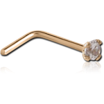 18 Karat Gold Yellow 90 Degree Nose Stud with 1.35mm Prong Set Diamond