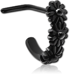 Black PVD Coated Surgical Steel Grade 316L 90 Degree Wrap Around Nose Stud - Three Flowers