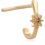 Gold PVD 18K Coated Surgical Steel Grade 316L 90 Degree Nose Stud Starburst Gem