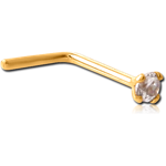 Gold PVD 316L Surgical Steel 90 Degree Prong Set 2.5mm Jeweled Nose Stud