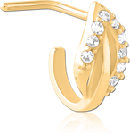 Gold PVD Coated Surgical Steel Grade 316L 90 Degree Jeweled Wrap Around Nose Stud
