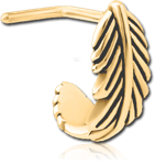 Gold PVD Coated Surgical Steel Grade 316L 90 Degree Wrap Around Nose Stud - Feather