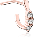 Rose Gold PVD Coated Surgical Steel Grade 316L 90 Degree Jeweled Wrap Around Nose Stud