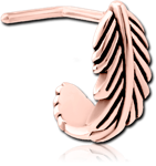 Rose Gold PVD Coated Surgical Steel Grade 316L 90 Degree Wrap Around Nose Stud - Feather