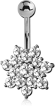 RHODIUM PLATED BASE METAL JEWELED SNOWFLAKE NAVEL BANANA
