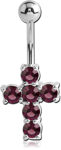 RHODIUM PLATED BASE METAL JEWELED CROSS NAVEL BANANA