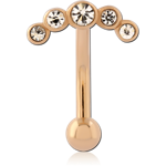 Gold PVD 18K Coated Surgical Steel Grade 316L Curved Micro Barbell Five Gem Fan
