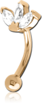 Gold PVD 18K Coated Surgical Steel Grade 316L Jeweled Fancy Curved Micro Barbell - Triple Gem Curve