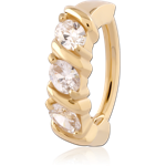GOLD PVD 18K COATED SURGICAL STEEL GRADE 316L JEWELED BELLY CLICKER - TRIPLE GEMS WITH LINES