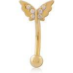 Gold PVD Coated Surgical Steel Grade 316L Jeweled Fancy Curved Micro Barbell