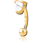 Gold PVD Coated Surgical Steel Grade 316L Jeweled Curved Micro Barbell - Heart