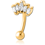 Gold PVD Coated Surgical Steel Grade 316L Jeweled Fancy Curved Micro Barbell