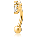 Gold PVD Coated Surgical Steel Grade 316L Jeweled Fancy Curved Micro Barbell