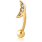Gold PVD Coated Surgical Steel Grade 316L Jeweled Fancy Curved Micro Barbell - Crescent