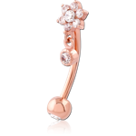 Rose Gold PVD Coated Surgical Steel Grade 316L Jeweled Fancy Curved Micro Barbell