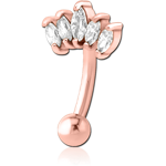 Rose Gold PVD Coated Surgical Steel Grade 316L Jeweled Fancy Curved Micro Barbell