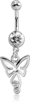Sterile Surgical Steel Grade 316L Double Jeweled Navel Banana with Butterfly Charm