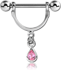 SURGICAL STEEL GRADE 316L NIPPLE STIRRUP WITH TEAR DROP JEWELED CHARM