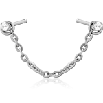 Surgical Steel Grade 316L Prong Set 1.5mm Jeweled Nose Bone with Chain