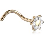 14 Karat Gold Yellow Curved Prong Set Flower Nose Stud