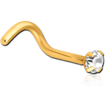 Gold PVD 18K Coated Surgical Steel Grade 316L Curved Prong Set 2.5mm Jeweled Nose Stud
