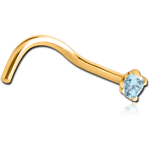 Gold PVD Coated Surgical Steel Grade 316L Curved Prong Set 2mm Jeweled Nose Stud