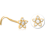 Gold PVD Coated Surgical Steel Grade 316L Curved Jeweled Nose Stud - Flower