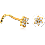 Gold PVD Coated Surgical Steel Grade 316L Curved Jeweled Nose Stud