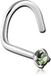 Surgical Steel Grade 316L Large Left Curved Prong Set 2mm Jeweled Nose Stud