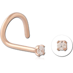 Rose Gold PVD Coated Surgical Steel Grade 316L Large Left Curved Prong Set 1.5mm Jeweled Nose Stud