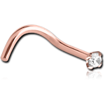 Rose Gold PVD Coated Surgical Steel Grade 316L Curved Prong Set 1.5mm Jeweled Nose Stud