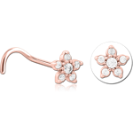 Rose Gold PVD Coated Surgical Steel Grade 316L Curved Jeweled Nose Stud - Flower