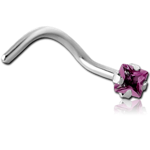 Surgical Steel Grade 316L Curved Prong Set Square Jeweled Nose Stud