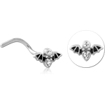 Surgical Steel Grade 316L Curved Jeweled Nose Stud - Bat
