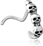 SURGICAL STEEL GRADE 316L CURVED WRAP AROUND NOSE STUD - FOUR SKULLS