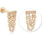 Gold PVD 18K Coated Surgical Steel Grade 316L Internal Labret Gem Bar Triple Chains