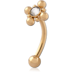 Gold PVD 18K Coated Titanium Alloy Internally Threaded Jeweled Micro Curved Barbell