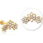 Gold PVD Coated Surgical Steel Grade 316L Internally Threaded Jeweled Micro Labret - Flower