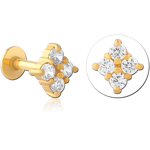 Gold PVD Coated Surgical Steel Grade 316L Internally Threaded Jeweled Micro Labret