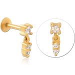 Gold PVD Coated Surgical Steel Grade 316L Internally Threaded Jeweled Micro Labret