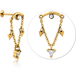 Gold PVD Coated Surgical Steel Grade 316L Internally Threaded Jeweled Micro Labret with Chain