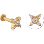 Gold PVD Coated Surgical Steel Grade 316L Internally Threaded Jeweled Micro Labret - Square