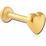 Gold PVD Coated Surgical Steel Grade 316L Internally Threaded Micro Labret with Heart