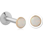 14 Karat Gold Yellow Round Synthetic Opal Jeweled Attachment with Surgical Steel Internally Threaded Labret Pin